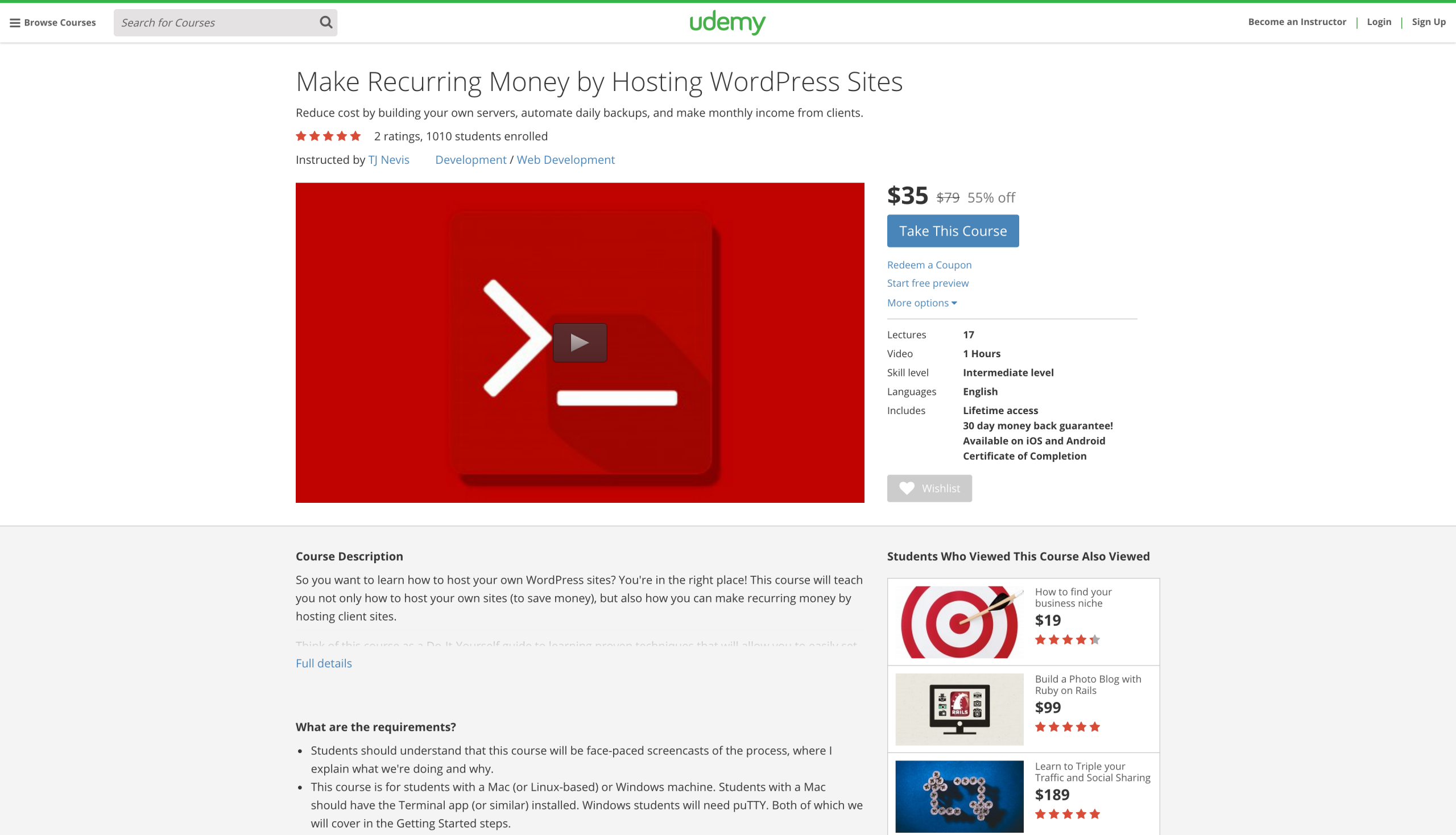 Make Recurring Money by Hosting WordPress Sites on Udemy